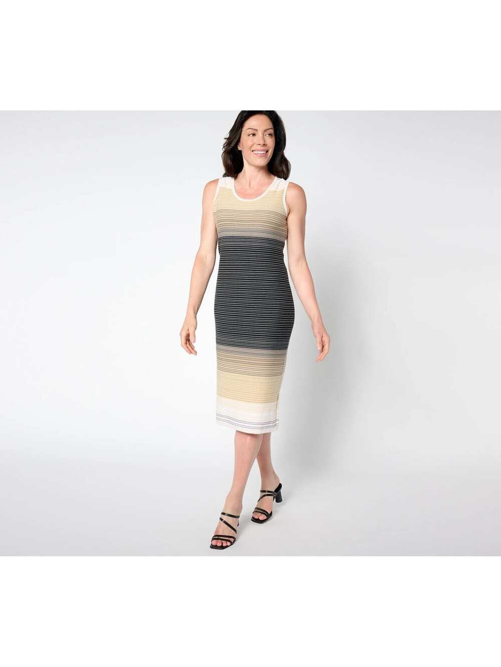 Isaac Mizrahi Live! Regular Ombre Stripe Sleeveless Midi Dress Neutral, Size 1X